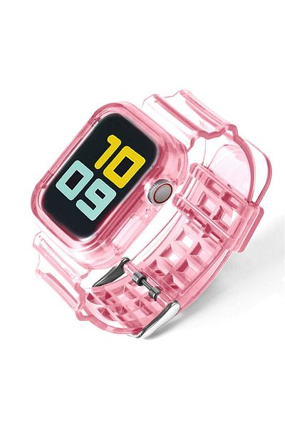 Nezih Case ساعة Apple Watch Series 2/3/4/5/6/7/8/9/se 40 ملم 41 ملم - حزام وردي/حزام وساعة واقية