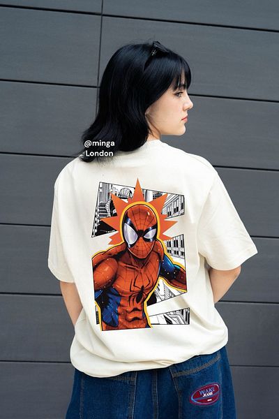 Minga London Spiderman Special Design -Νέα σεζόν- Λευκό μπλουζάκι Oversize