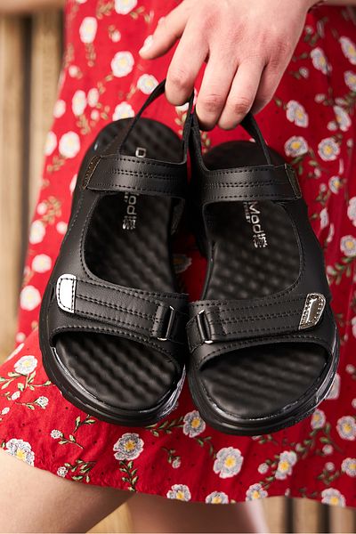 İmerShoes Casual Women's Black Sandals Hologram Adjustable Velcro High Serrated Sole Shoes 1300