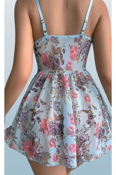 Cooqpoo Albastru S/M-L/XL Marime Roz Rochie Mini Florală Costum Fantezie Femei
