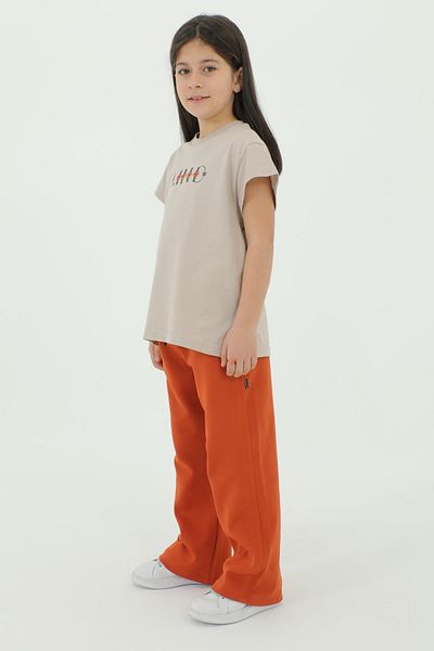 Black One Crew Neck Print Detailed Girl's Bottom and Top Set