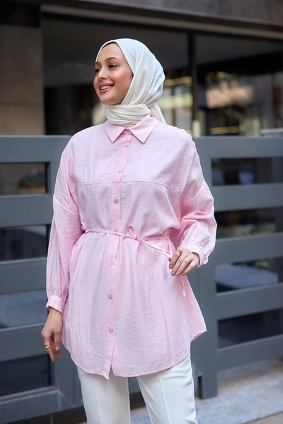 LOCCO Pink Anthracite Yellow Women's Belted Shirt