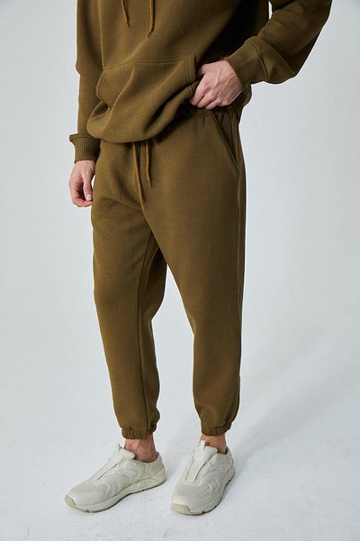 GRIMELANGE Divof Men's Elastic Leg Regular Pocket Khaki Sweatpants