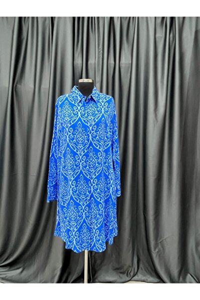 MODA Mavi Desenli Viskon Battal Boy Tunik