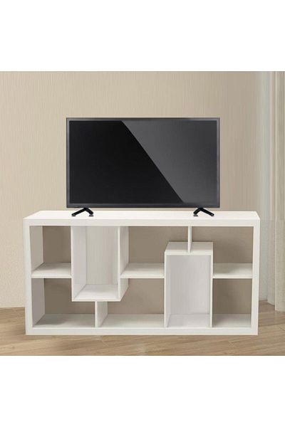 Danube Home Cierra TV Unit / Book Case for TVs up to 55 Inches with Storage - White L160xW33xH79cm