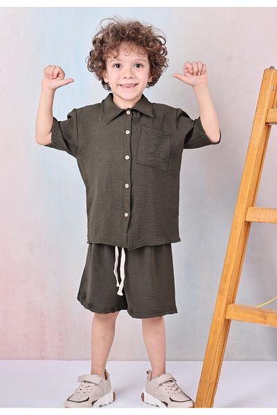 Arya Nisa Kids Boy's Buttoned Shirt Summer New Season 2-Piece Shorts Set