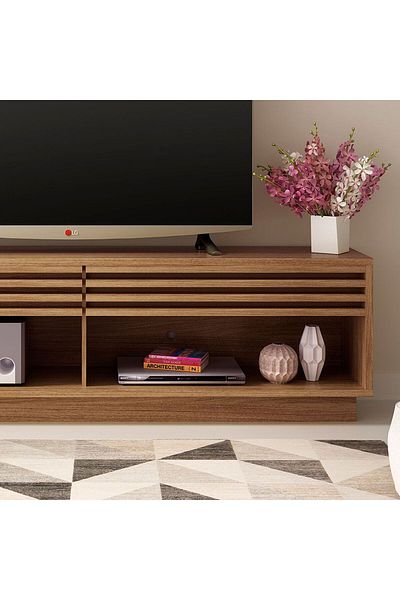 Danube Home وحدة تلفزيون إيستون مع درجين حتى 60 بوصة - بني، الطول 200 سم × العرض 36 سم × الارتفاع 59 سم