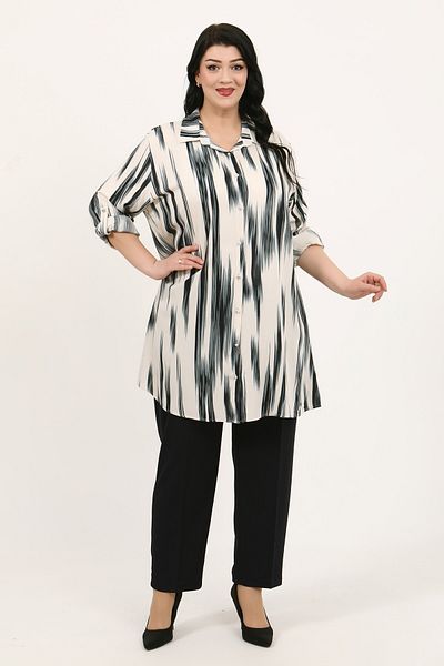 By Alba Collection Women's Khaki Patterned Cotton Viscose Large Size Tunic