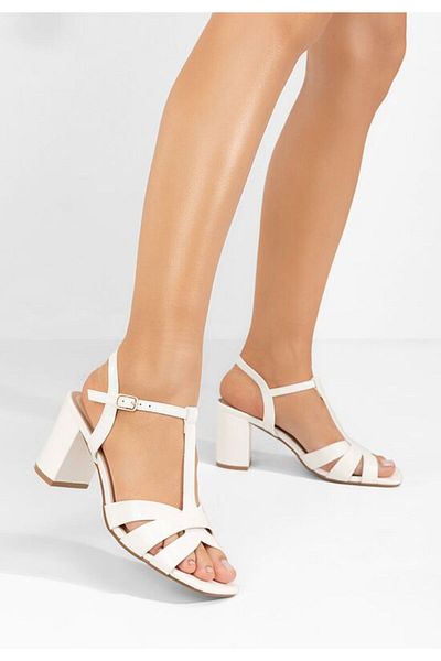 B T Shoes White Tamatha chunky heel sandals