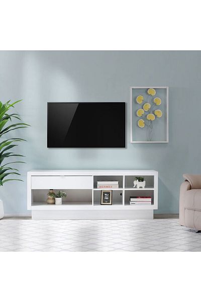 Danube Home Azul TV Rack for TVs upto 65 Inches with Storage - White L160xW40xH60cm