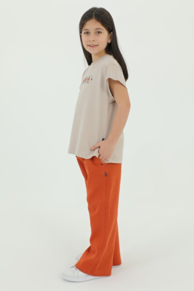 Black One Crew Neck Print Detailed Girl's Bottom and Top Set