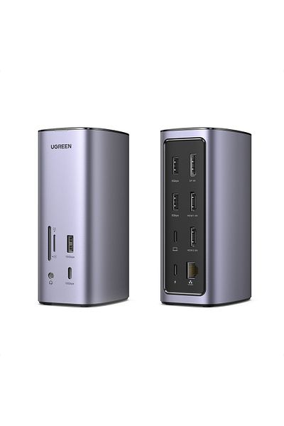 Ugreen |محطة إرساء ثلاثية الشاشات، 12 في 1، محطة ماك بوك 8K مع منفذي HDMI وDP، 10 جيجابت في الثانية |رمادي