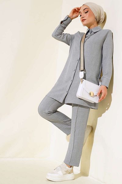 Kirazgym Top Buttoned Linen Double Suit
