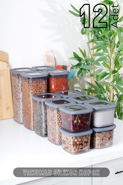 HOMENIVA 12-Piece Mega Set Square Food Storage Container - 4X 0.55Lt 1.2 Lt 1.75Lt Anthracite