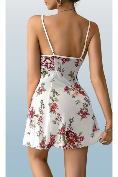 Cooqpoo Λευκό S/M-L/XL Μέγεθος Κόκκινο φλοράλ μίνι φόρεμα Γυναικεία φανταχτερή στολή