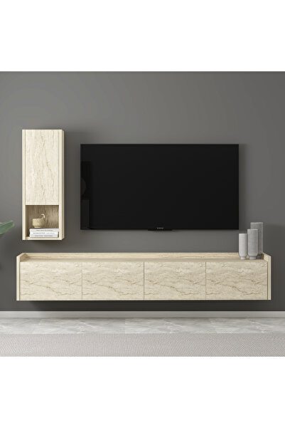 İNARCH DİZAYN T007 Duvara Monte, Raflı Tv Ünitesi Traverten