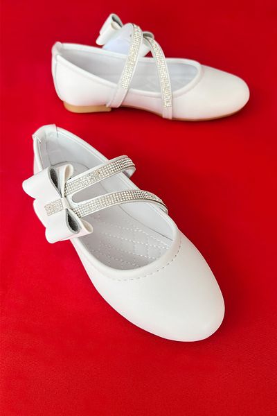 LUGMO Girl's Shoes - Bow Tie Ballerinas - White