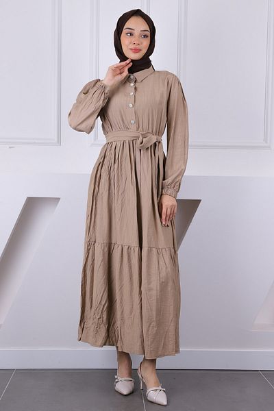 İmajButik Φόρεμα Modal με ελαστική ζώνη με βιζόν