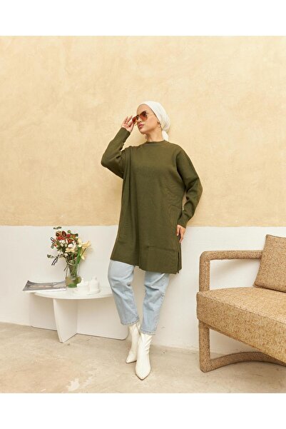 Nissra Ankanoor Khaki Knitwear Hijab Tunic Anka 256329