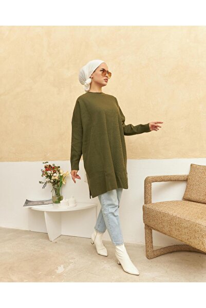 Nissra Ankanoor Khaki Knitwear Hijab Tunic Anka 256329