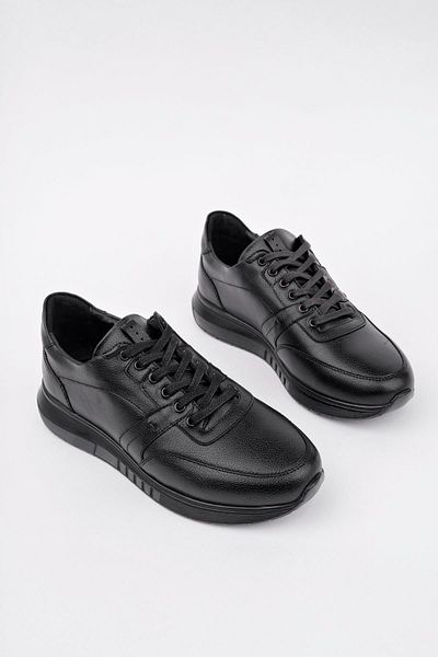 homiro Men's Lace-Up Poly Sole Casual Skin Sports Shoes - Black