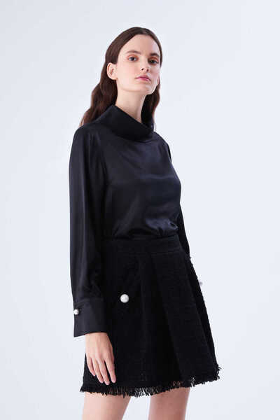 Roman Pileli Mini Etek Siyah K2215046_001