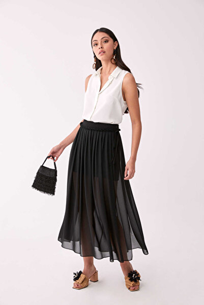 Roman Yırtmaçlı Transparan Tül Uzun Etek Siyah Y2015016_001