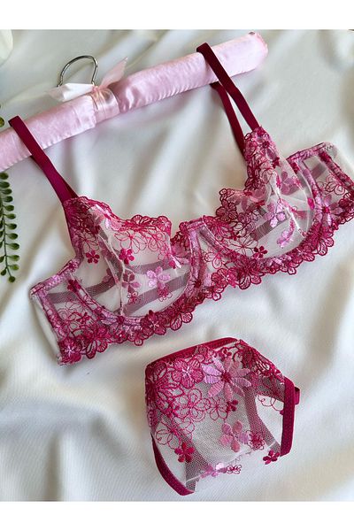 Nashera Floral Embroidered Embroidery Underwire Bralet Bra Underwear Set