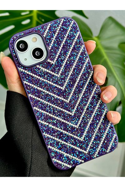 Go Aksesuar حافظة سيليكون متوافقة مع هاتف Iphone 14 و15 بتصميم ماسي مرصع بأحجار الراين اللامعة