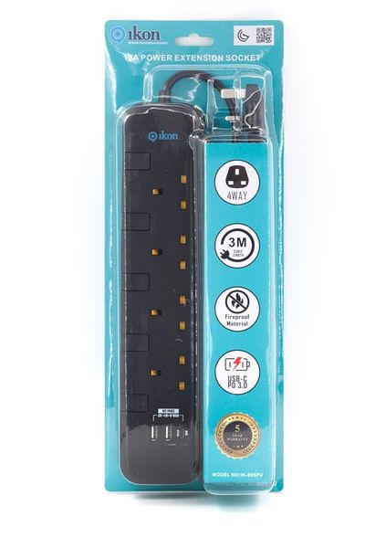 İkon Ikon 4 Way Extension With 2 Usbc With 5 Meter Cable Ik-805pu