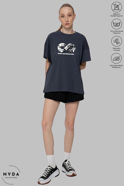 Nyda Collections Unisex Crew Neck Ataturk Infinity Sign Βαμβακερό μπλουζάκι με κοντό μανίκι