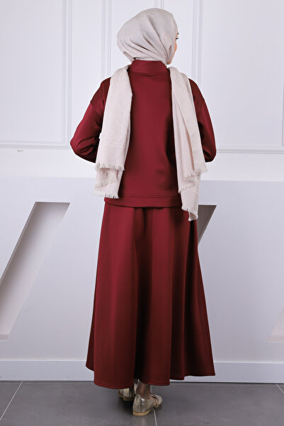 İmajButik Claret Red Scuba Jacket Skirt Suit