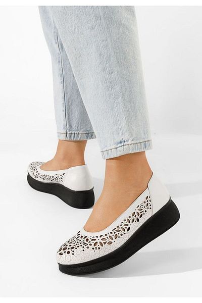 B T Shoes Balerini cu platforma Ulna albi