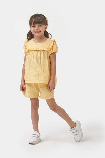 Minipodyum Girl's Watermelon Sleeve Shorts Summer Muslin Double Set