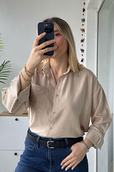 Kubos Moda Krinkıl Bej Uzun Kol Gömlek