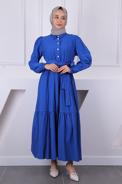 İmajButik Μοντάλ φόρεμα Indigo με ελαστική ζώνη μέσης
