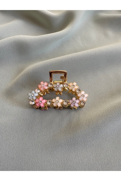 MARAL HAİR ACCESSORİES Metal çiçek detaylı taşlı orta boy mandal Toka