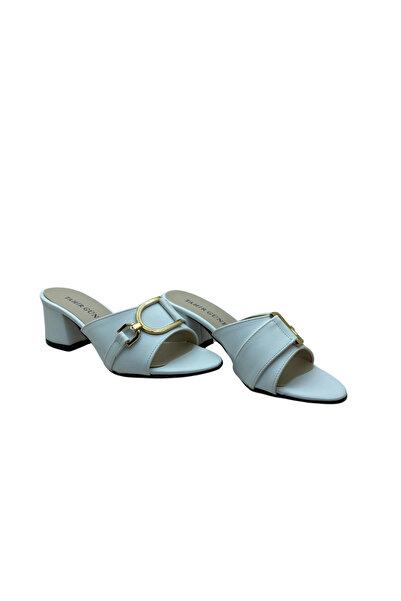 GİRGÖR Günlük Kadın Terlik Tokalı Kalın Topuklu Küt Burunlu Rahat