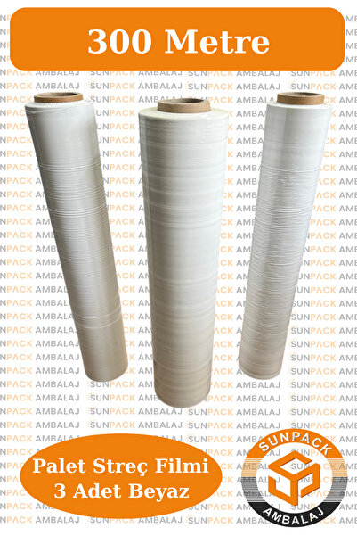 sunpack ambalaj Beyaz Palet Streç Filmi 50cm X 300m - 23 Mikron, 3 Adet, Daya...