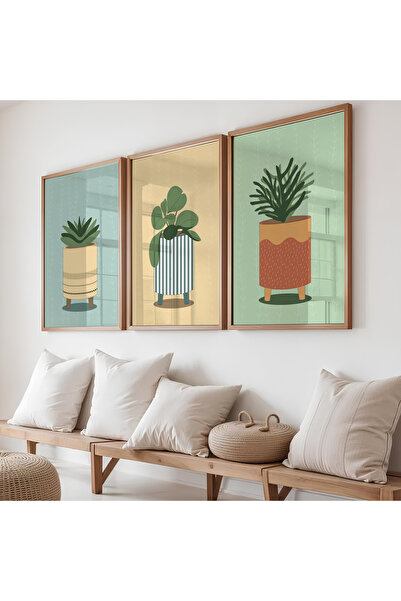 ARTCASTLE Set de 3 tablouri cu ramă din lemn Plante