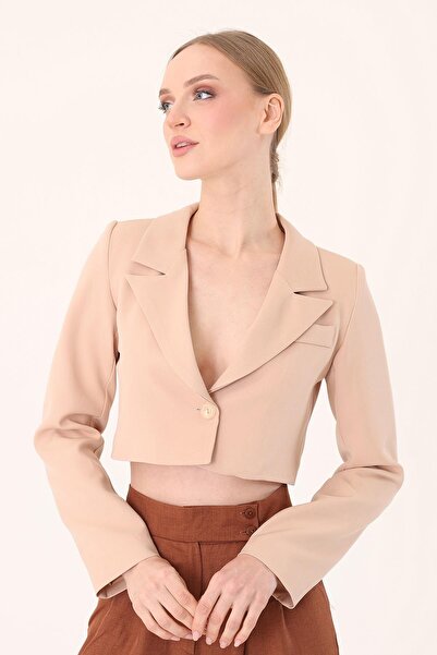 Hazel Crop Blazer Ceket-Taş
