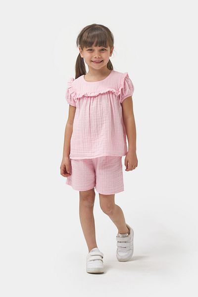 Minipodyum Girl's Watermelon Sleeve Shorts Summer Muslin Double Set