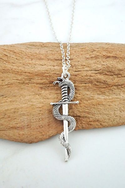 Köstebek Sword & Snake Gothic Silver Necklace