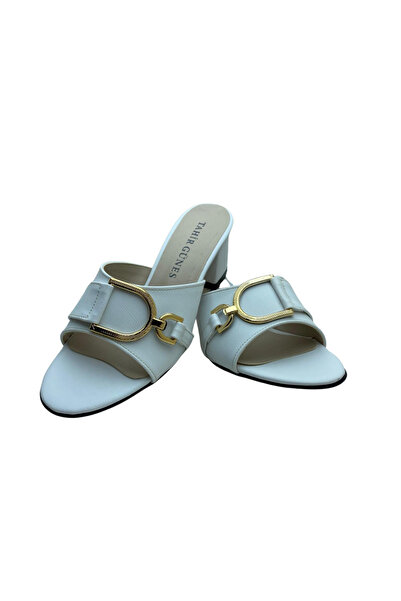 GİRGÖR Günlük Kadın Terlik Tokalı Kalın Topuklu Küt Burunlu Rahat