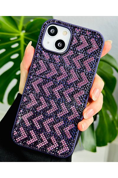 Go Aksesuar حافظة سيليكون متوافقة مع هاتف Iphone 14 و15 بتصميم ماسي مرصع بأحجار الراين اللامعة