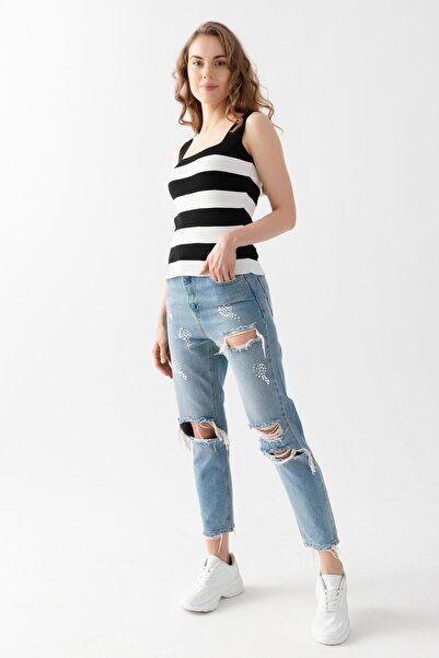 Irmak Kerekli Γυναικείο πλεκτό μπλουζάκι με τετράγωνο γιακά, γυναικείο μπλουζάκι, ριγέ μπλουζάκι, πλεκτό μπλουζάκι, γυναικεία μπλούζα, μαύρο