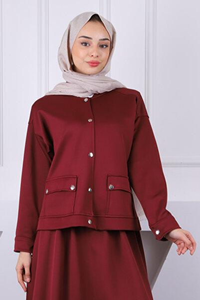 İmajButik Claret Red Scuba Jacket Skirt Suit