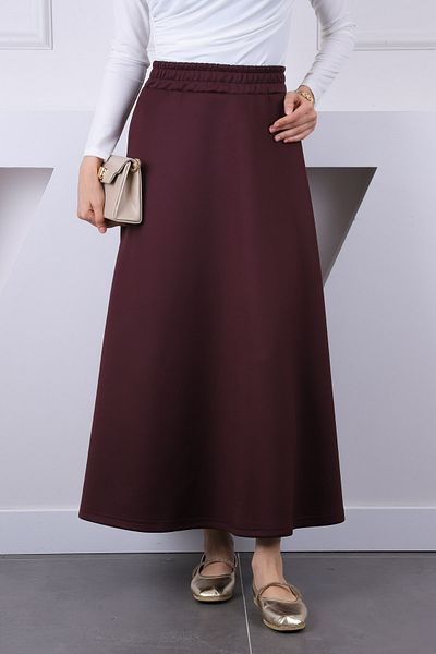 İmajButik Φούστα με λάστιχο σε μέση με δαμάσκηνο