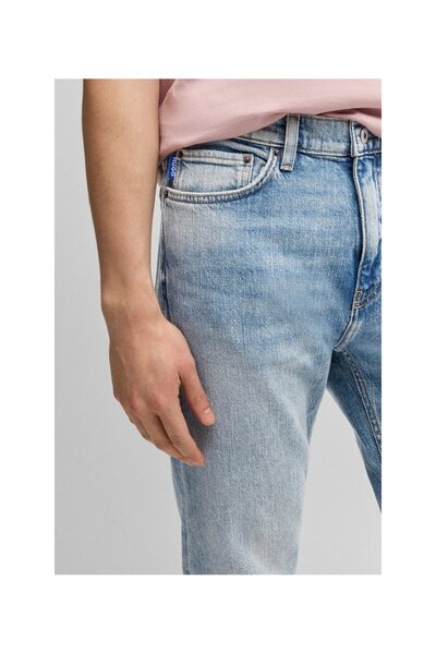 HUGO Orta mavi tonlu esnek denimde dar kesim kot pantolon