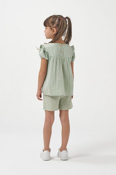 Minipodyum Girl's Watermelon Sleeve Shorts Summer Muslin Double Set